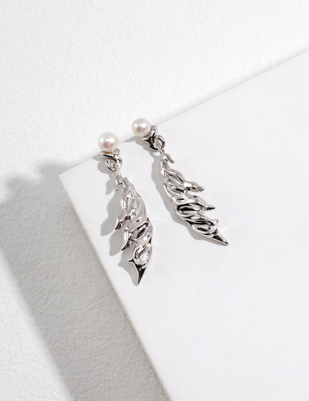 Wind Eroded Feather Series Sterling Silver Pearl  Earrings